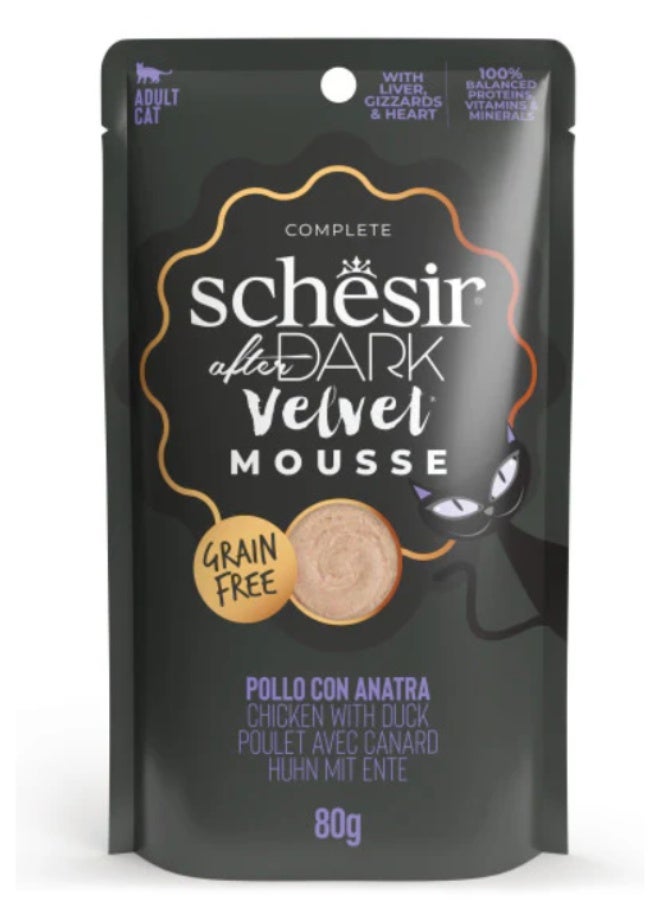 شيسر شيزر (Schesir) "أفتر دارك" فيلفيت موس للقطط البالغة – الدجاج مع البط – تركيبة غنية بالبروتين وخالية من الحبوب – 320 جم (4 أظرف × 80 جم) - Image 5